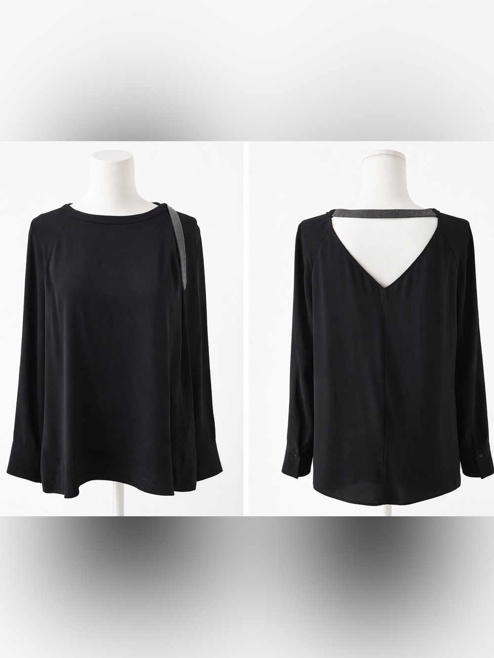 Brunello Cucinelli Monili Beaded Strap Silk Open Back Blouse Black M IT 40